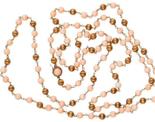 1960s 18k Gold and Coral necklace - 67 inches