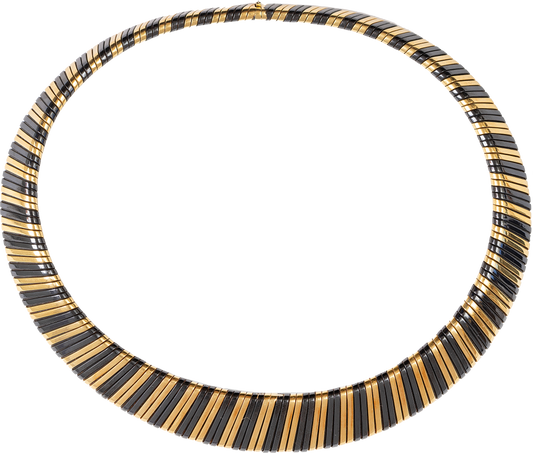 collar necklace in 18 karat yellow gold and oxidized black gold