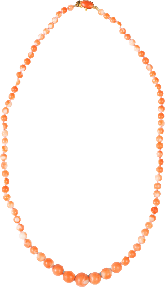 coral bead necklace with 18 karat yellow gold and coral clasp