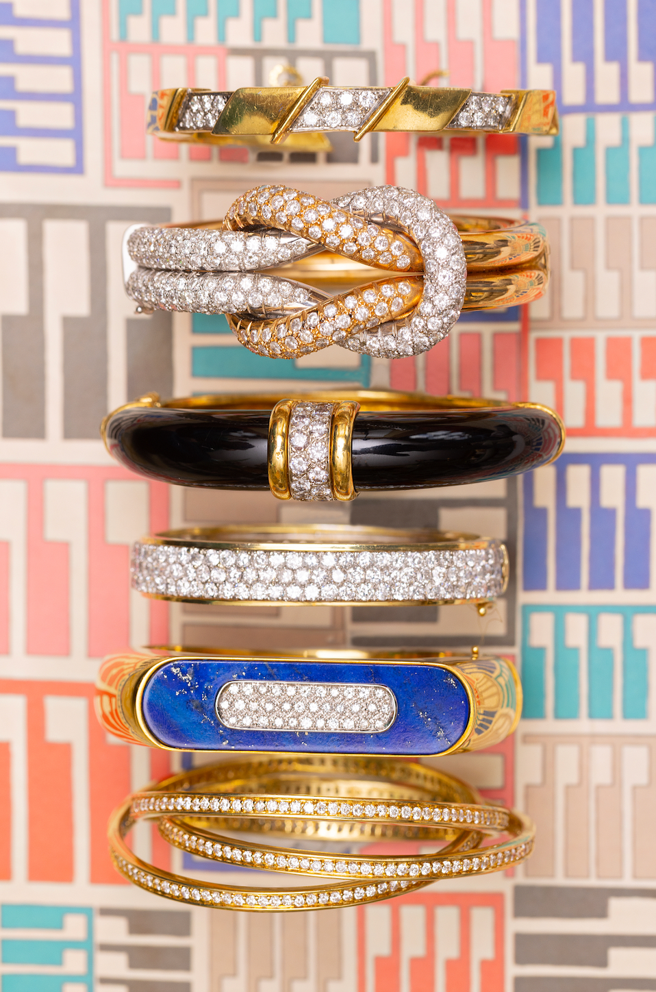 diamond and 18 karat yellow gold bangle bracelet featuring 17 carats of diamonds